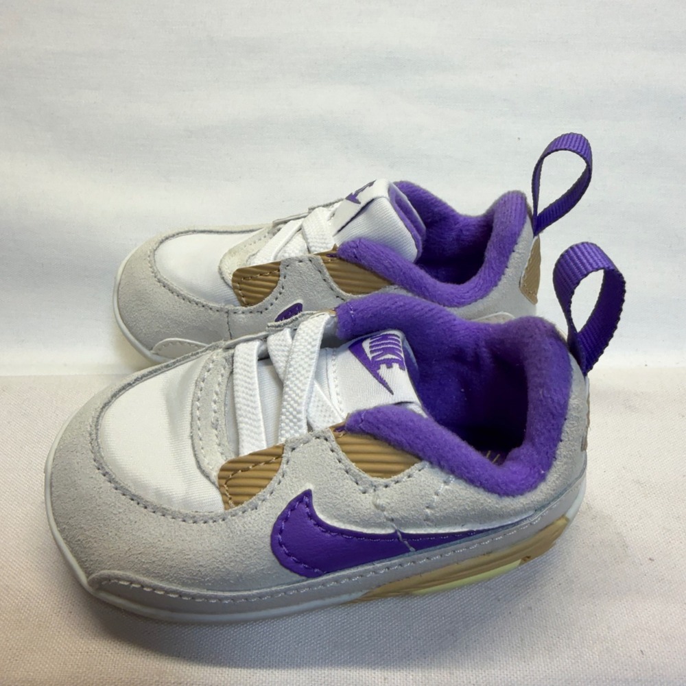 Nike Air Max 90 Crib Shoes 3C White Purple Grey Infant Baby Sneakers CI0424-113